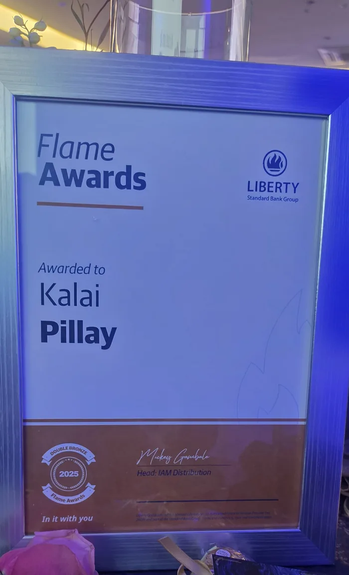 Liberty Flame Awards 2025 certificate awarded to Kalai Pillay, Double Bronze